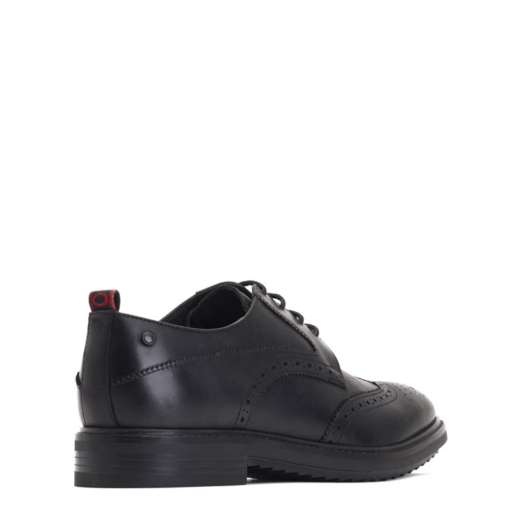Men's Black Leather Twain Waxy Brogue Shoes | Base London Black